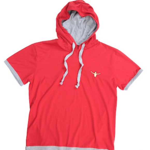 Short Sleeve Red gray Hoodie Men Women Unisex - Picture 2 of 8